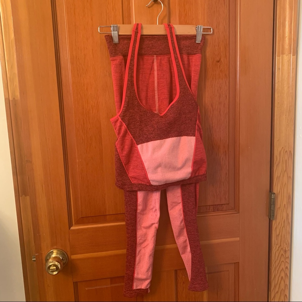 Free People Colorblock High Rise Pop Life Leggings and Top SET Pink Red - Picture 6 of 16